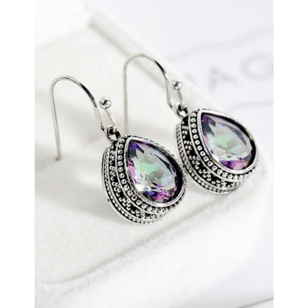 Fire Mystic Rainbow Topaz 925 Silver TearDrop Dangle Earrings NEW